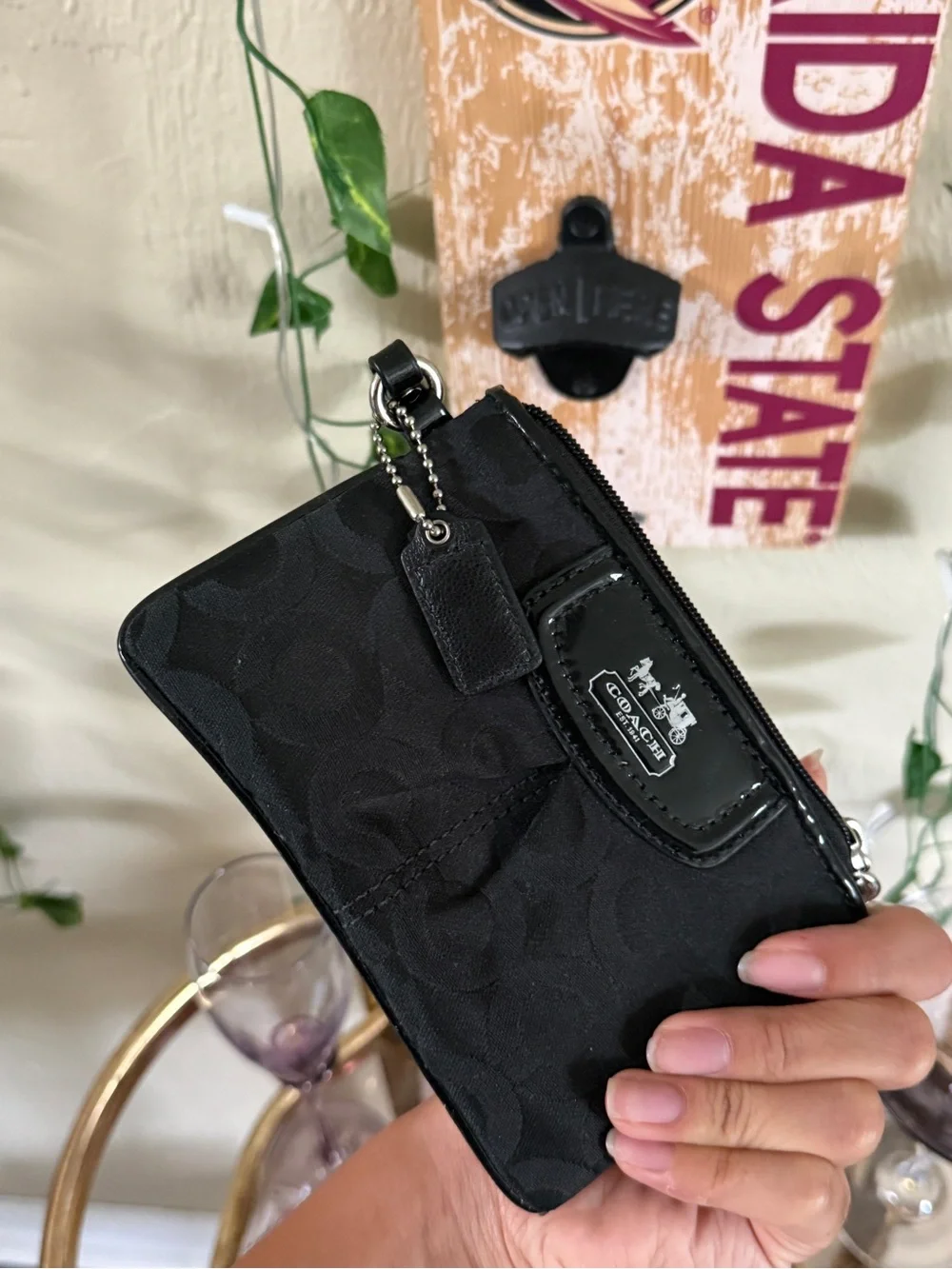 Coach Black Signature Wristlet Coin Pouch